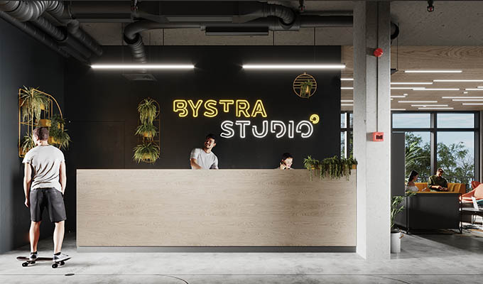 recepcja w budynku coliving inwestycja Bystra Studio w koncepcji coliving